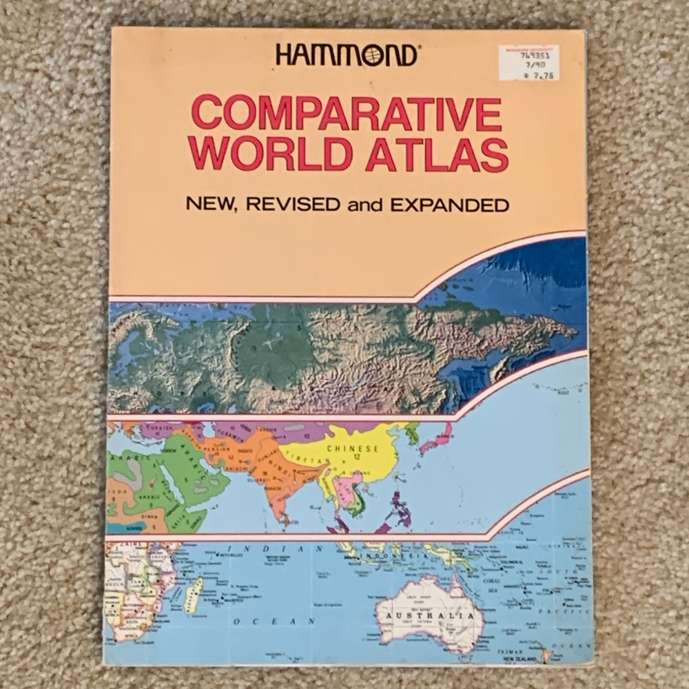 Vintage Hammond Comparative World Atlas, Soft Cover, 1990 Edition